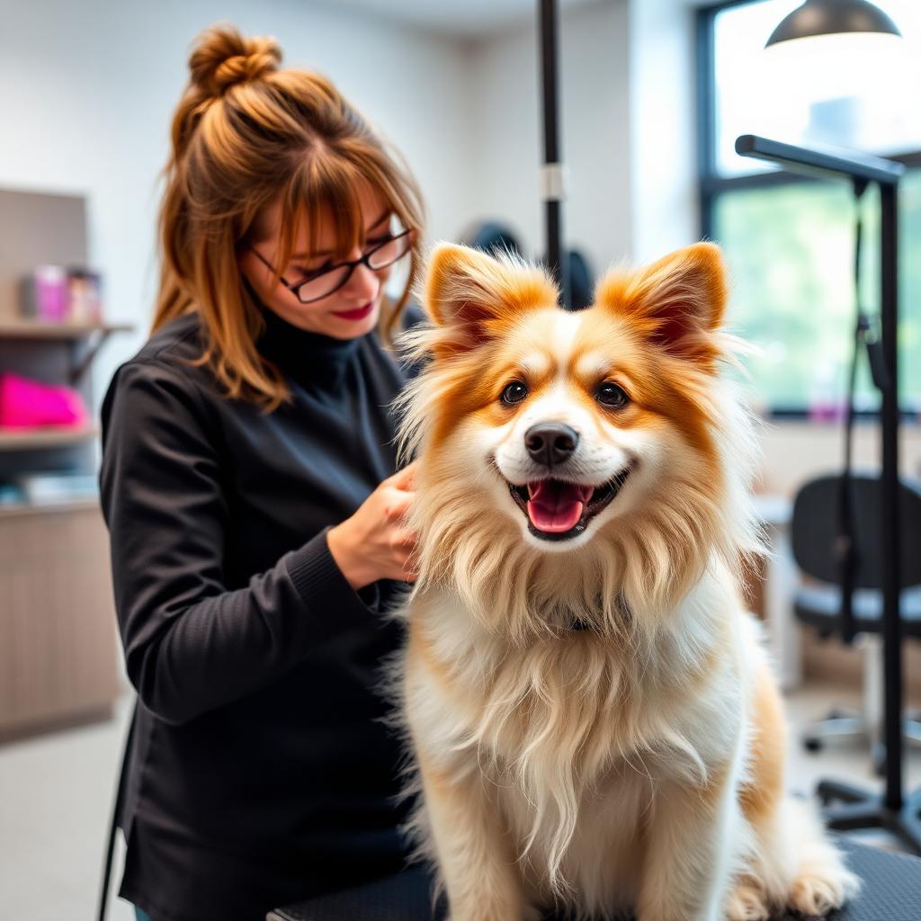 Trimmer aan het werk met een blije hond
